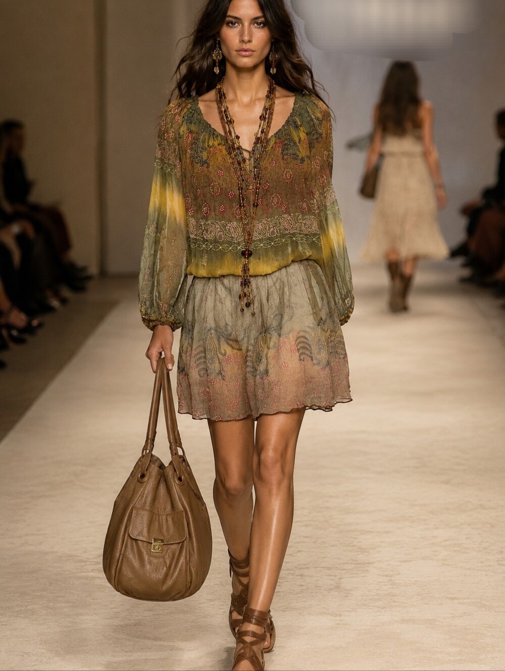 Boho Olive Green Tie-Dye Peasant Dress